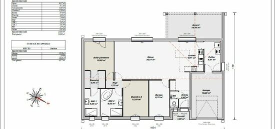 Plan de maison Surface terrain 110 m2 - 4 pièces - 3  chambres -  avec garage 