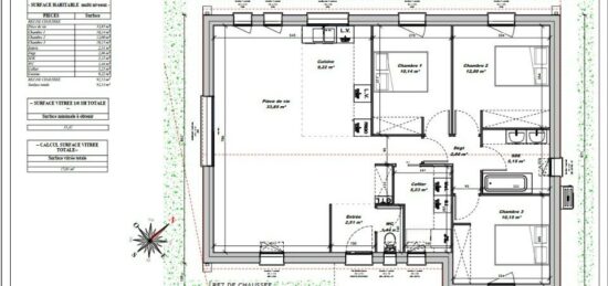 Plan de maison Surface terrain 90 m2 - 4 pièces - 3  chambres -  sans garage 