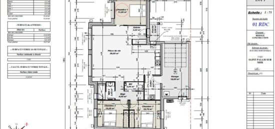 Plan de maison Surface terrain 95 m2 - 4 pièces - 3  chambres -  avec garage 