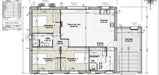 Plan de maison Surface terrain 80 m2 - 4 pièces - 3  chambres -  avec garage 