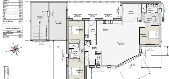 Plan de maison Surface terrain 130 m2 - 5 pièces - 3  chambres -  avec garage 