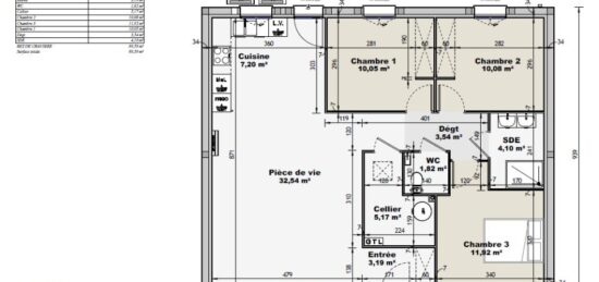 Plan de maison Surface terrain 89 m2 - 4 pièces - 3  chambres -  sans garage 